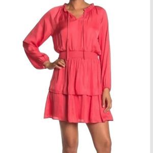 Collective Concepts Coral Tie Neck Tiered Long Sleeve Dress Sz. S Ruffled NWT